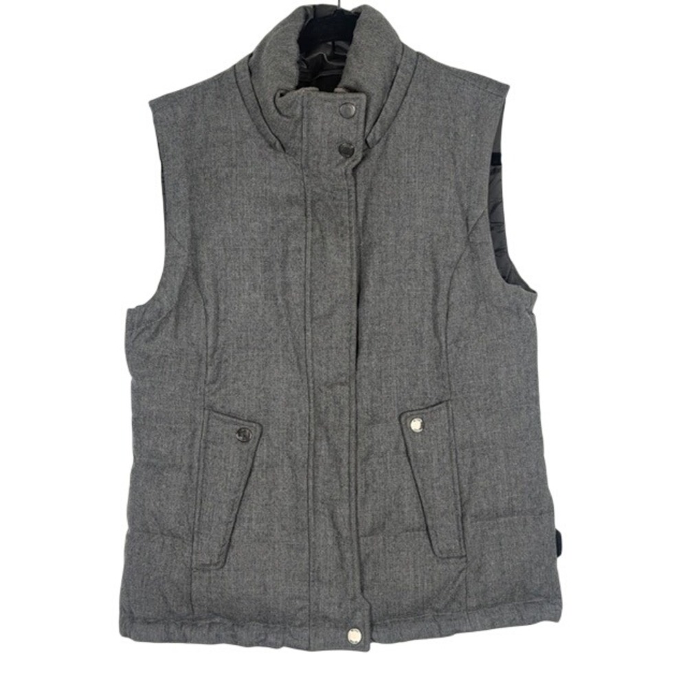 Tumi Womens Grey Wool Blend Quilted Down Puffer Vest Stand Collar Grey Medium